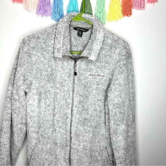 Eddie Bauer Gray Plush Soft Cozy Zip Up Jacket Size Large - Picture 5 of 16